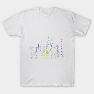 purple blue wild flowers watercolor painting T-Shirt